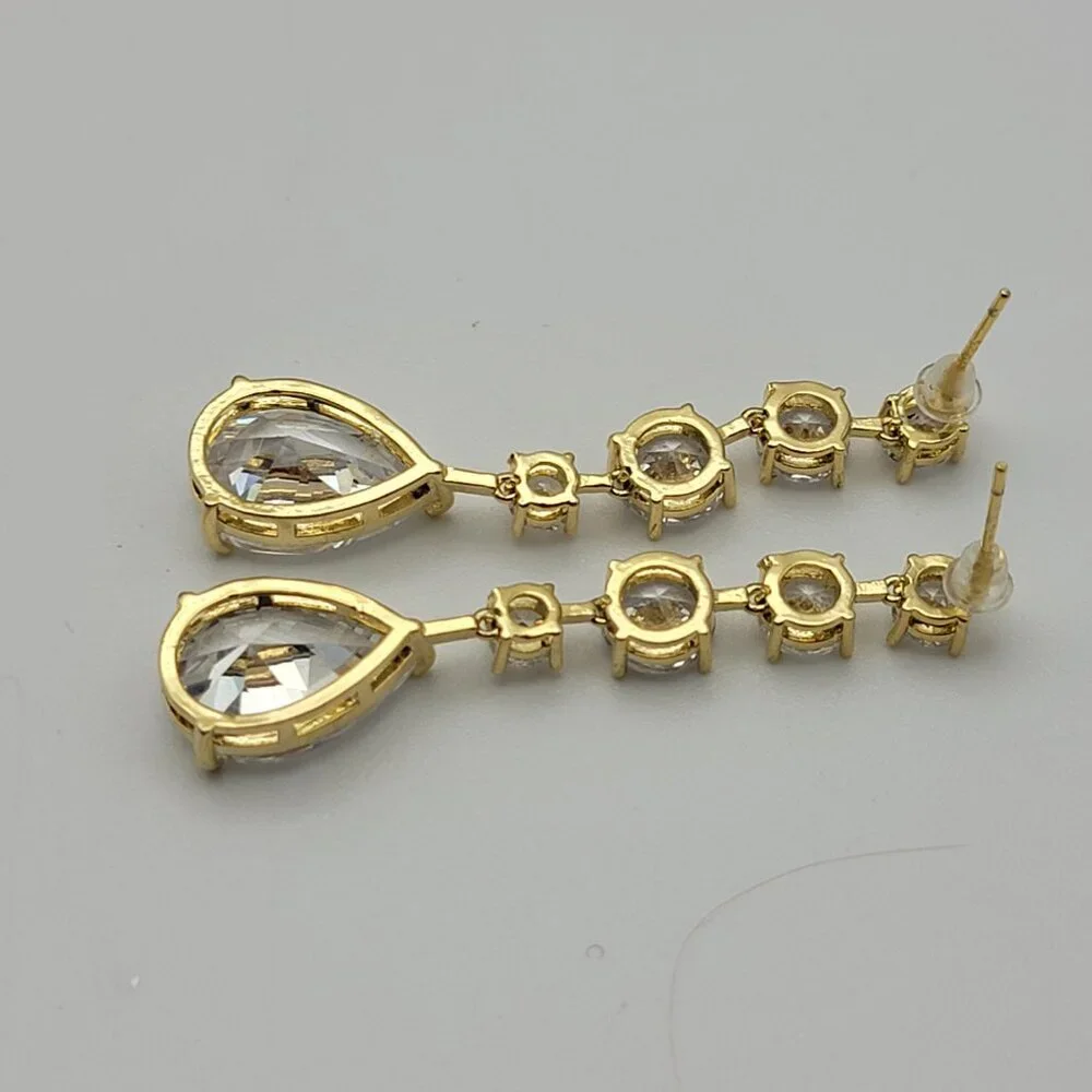 925 Sterling Silver Gold Vermeil Clear Swarovski Crystal Drop Earrings 2